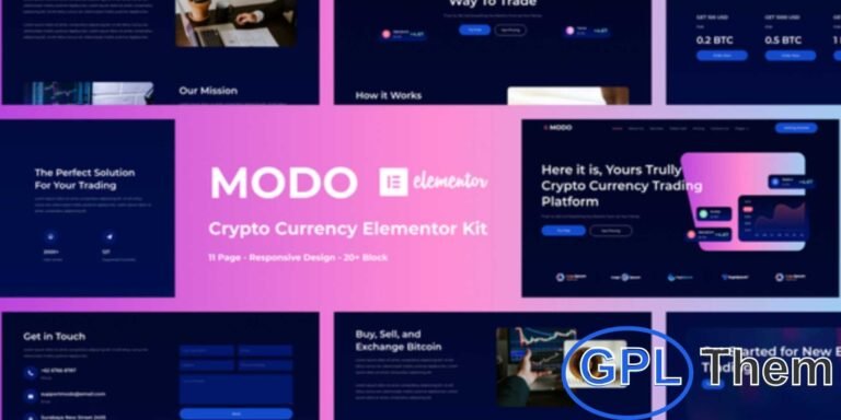 MODO – Cryptocurrency Elementor Template Kit MODO is a modern Elementor Template Kit built for cryptocurrency trading platforms, blockchain projects, and digital currency businesses. Designed with a clean and professional layout, it is ideal for Bitcoin, crypto exchanges, ICO agencies, fintech startups, and marketing firms.