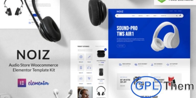 Noiz – Audio Store WooCommerce Elementor Template Kit Noiz is a modern WooCommerce Elementor Template Kit designed for audio stores, electronics shops, and gadget retailers. Perfect for online stores selling headphones, speakers, headsets, and tech accessories, it offers a clean and contemporary design with a sleek gadget-inspired style.