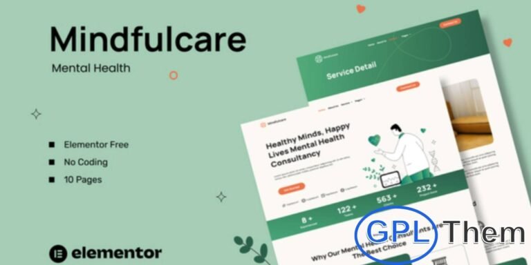 Mindfulcare – Mental Health Consultant Elementor Template Kit Mindfulcare is a modern Elementor Template Kit created for mental health consultants, therapists, and wellness professionals. Designed to work seamlessly with WordPress, it helps you build a professional website quickly using the Elementor Page Builder—without coding.