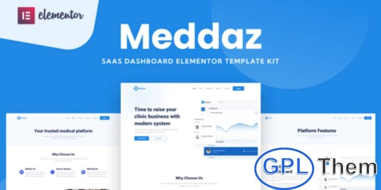 Meddaz – SaaS Medical Elementor Template Kit Meddaz is a professional Elementor Template Kit designed for medical SaaS businesses, healthcare apps, and online medical services. It provides a fully customizable and modern dashboard layout, allowing you to showcase your software, services, or app features with ease.
