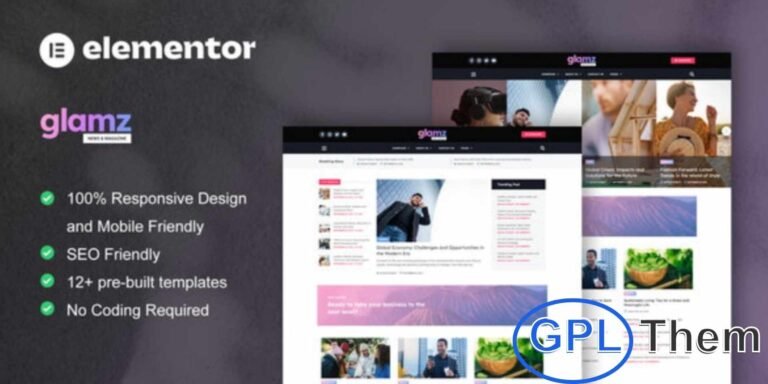 Glamz – News & Magazine Elementor Template Kit Glamz is a modern Elementor Pro Template Kit designed for news portals, online magazines, and blog websites. Featuring clean and professional layouts, it provides an attractive design for publishing articles, tutorials, features, and trending stories.