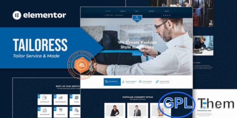 Tailoress – Tailor Service & Custom Clothing Elementor Template Kit Tailoress is a modern Elementor Template Kit designed for tailors, fashion designers, clothing alteration services, and related businesses.