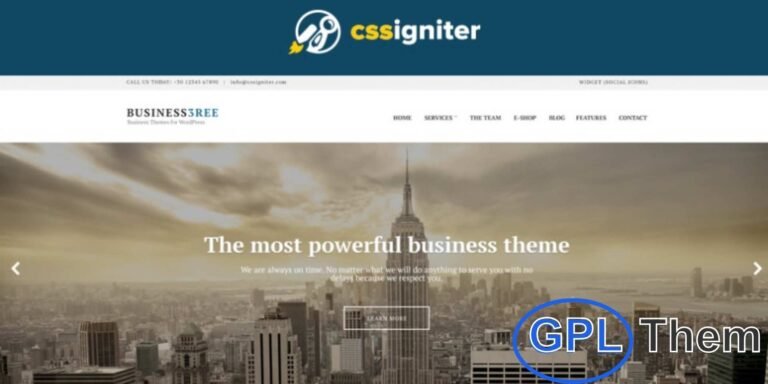 CSSIgniter – Business3ree Ignition WordPress Theme Download the CSSIgniter Business3ree Ignition WordPress Theme, a modern and professional theme designed for startups, corporate websites, and business agencies. With its sleek layout and user-friendly design, Business3ree Ignition makes it easy to showcase services, highlight portfolios, present team members, and feature client testimonials effectively.