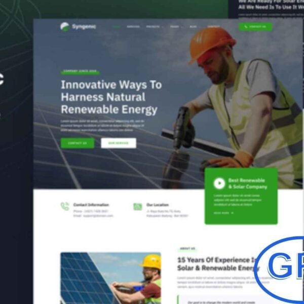 Syngenic – Solar & Renewable Energy Elementor Template Kit Syngenic is a modern and fully responsive Elementor Template Kit designed for solar energy companies, renewable and green energy businesses, wind turbine services, hydro energy solutions, and eco-friendly ventures.