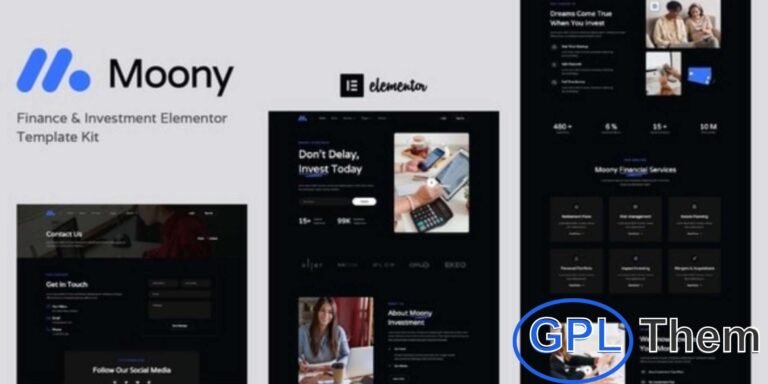 Moony – Finance & Investment Elementor Template Kit Moony is a professional Elementor Template Kit created for finance, investment, and consulting companies. With a modern and clean design, it provides a polished online presence for financial advisors, investment firms, banking services, and fintech startups.
