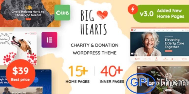 BigHearts – Charity & Donation WordPress Theme BigHearts is a powerful WordPress theme designed for charities, non-profits, and donation-based organizations. Built to help you connect with like-minded individuals and supporters, it provides a professional platform to promote your cause and raise funds effectively. The theme integrates seamlessly with the popular GiveWP Donation Plugin, making it easy to manage donations and campaigns.