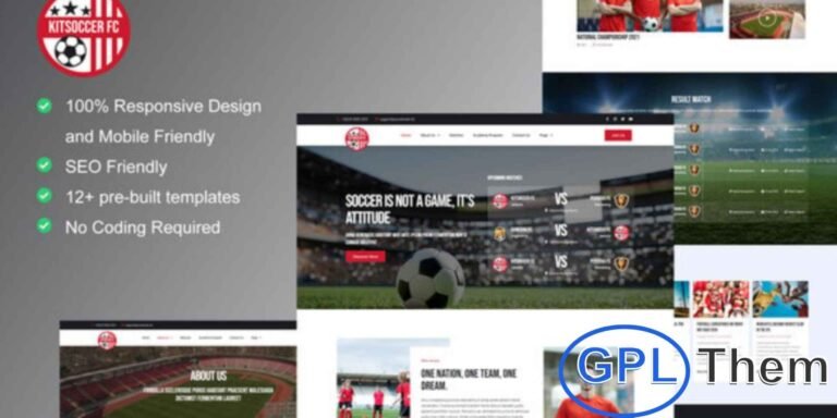 KitSoccer – Football Team & Sports Elementor Template Kit KitSoccer is a modern Elementor Template Kit designed for football teams, sports clubs, academies, and fan communities. This kit includes 12+ pre-built templates with a clean, professional, and visually appealing design.