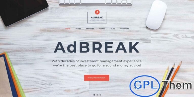 AdBreak – Advertising Company WordPress Theme AdBreak is a modern, minimalist, and fully responsive WordPress theme designed for advertising agencies, digital marketing firms, and creative studios. Its clean flat design provides a professional and visually appealing foundation for startups, small businesses, and medium-sized companies seeking a contemporary online presence.