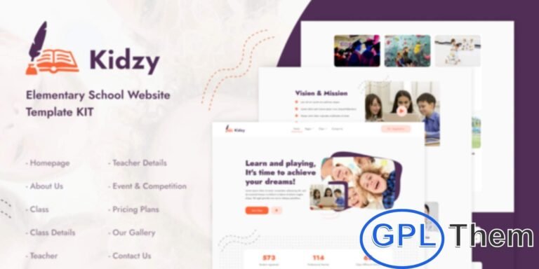 Kidzy – Elementary School & Preschool Elementor Template Kit Kidzy is a modern and fully responsive Elementor Template Kit designed specifically for kindergartens, preschools, daycare centers, and other child-focused websites. With its clean, vibrant, and unique design, Kidzy helps you create an engaging online presence that appeals to parents and caregivers.