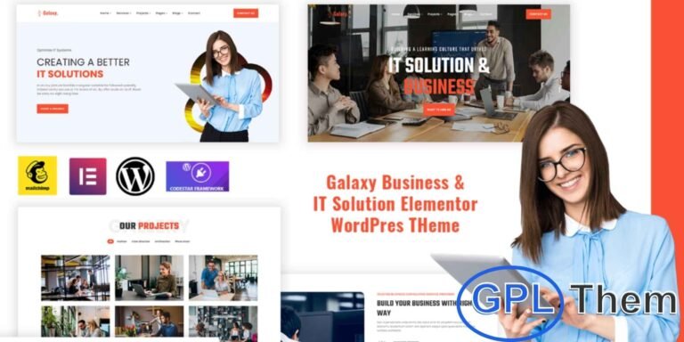 GalaxyPro – IT & Consulting WordPress Theme GalaxyPro is a modern, responsive WordPress theme built with Bootstrap and Elementor, ideal for startups, IT companies, consulting firms, digital agencies, and SEO agencies. Designed to showcase your services in design, development, and online marketing, GalaxyPro ensures a professional and polished online presence.