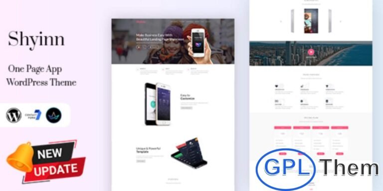Shyinn – One Page App Landing WordPress Theme Shyinn is a modern and powerful One Page App WordPress theme designed to showcase your mobile or web application with style. Fully responsive and optimized for all screen sizes, it ensures your app looks stunning on desktops, tablets, and smartphones.
