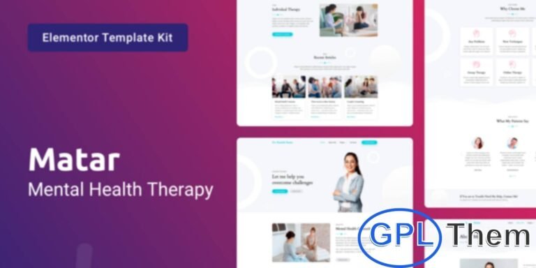 Matar – Mental Health Therapy Elementor Template Kit Matar is a modern and versatile Elementor Template Kit designed for mental health professionals, including psychiatrists, therapists, online counselors, psychologists, and mental health clinics. It includes 11 fully customizable layouts with a clean, professional design featuring a calming grey-and-white color scheme.