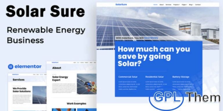 Solar Sure – Renewable Energy Business Elementor Template Kit Solar Sure is a modern Elementor Template Kit designed for renewable energy businesses, specializing in solar panel sales and installation.
