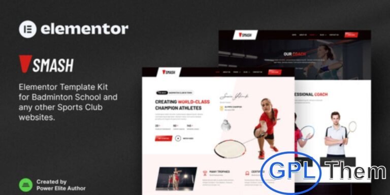 Smash – Badminton School & Sports Club Elementor Template Kit Smash is a modern Elementor Template Kit designed for badminton academies, sports clubs, personal trainers, and other sports-related websites.