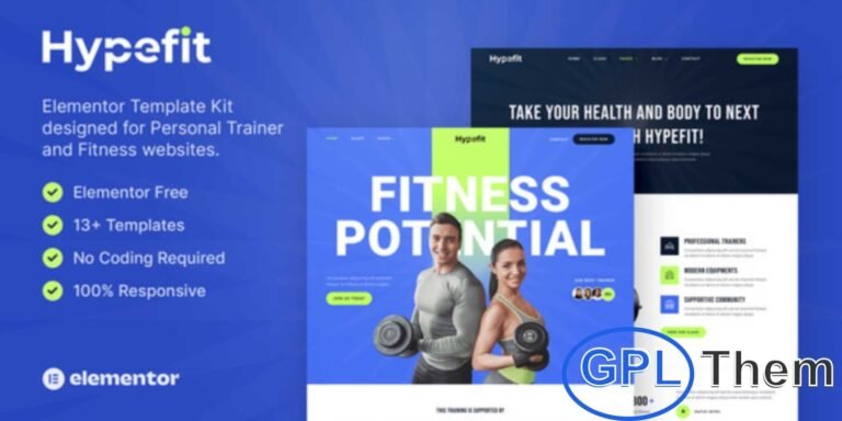 Hypefit – Personal Trainer & Fitness Elementor Template Kit Hypefit is a modern Elementor Template Kit designed for personal trainers, fitness coaches, gyms, yoga studios, and health instructors. With a clean and professional layout, it helps you create a visually engaging WordPress website that showcases training programs, fitness classes, and wellness services.