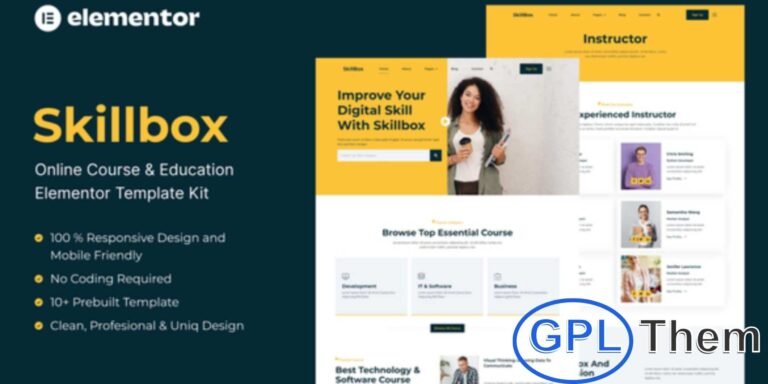 Skillbox – Online Course & Education Elementor Template Kit Skillbox is a modern Elementor Template Kit crafted for online courses, eLearning platforms, training centers, educational institutes, webinars, and course tutorials.