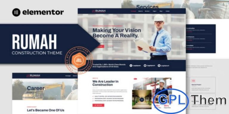 Rumah – Construction Theme Elementor Template Kit Rumah is a professional Elementor Template Kit built for construction companies, builders, contractors, and building service providers.