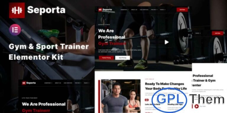 Seporta – Gym & Fitness Elementor Template Kit Seporta is a modern Elementor Template Kit designed for gyms, fitness trainers, and wellness websites. Featuring clean, professional layouts, it works seamlessly with Elementor Pro and most WordPress themes, including the free Hello Elementor theme.