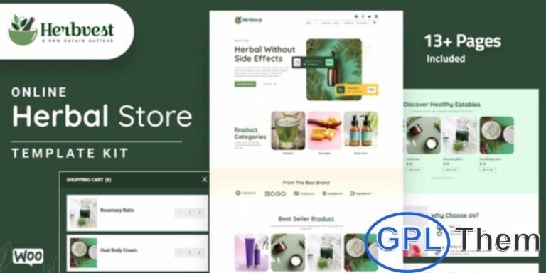 HerbVest – Herbal Store Elementor Pro Template Kit HerbVest is a modern Elementor Pro Template Kit designed for herbal stores, wellness shops, and natural product businesses. Seamlessly integrated with WooCommerce, it allows you to create a fully functional online store to showcase herbal products, essential oils, supplements, and wellness solutions.