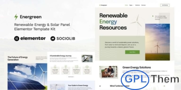Energreen – Renewable Energy & Solar Panel Elementor Template Kit Energreen is a modern Elementor Template Kit designed for renewable energy companies, solar panel businesses, and sustainable energy services.