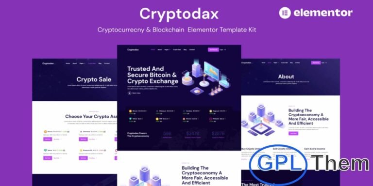 Cryptodax – Cryptocurrency & Blockchain Elementor Template Kit Cryptodax is a modern Elementor Template Kit designed for cryptocurrency projects, blockchain startups, Bitcoin, Altcoin ICO landing pages, and technology businesses. It features 10+ pre-built templates with a sleek, professional design to help you create a standout online presence.