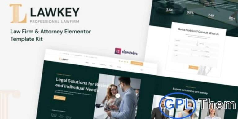 Lawkey – Law Firm & Attorney Elementor Template Kit Lawkey is a modern and responsive Elementor Template Kit designed for law firms, attorneys, legal consultants, and related businesses. Featuring a clean and professional design with a fully responsive layout, it allows you to showcase services, team members, cases, and client testimonials effectively.