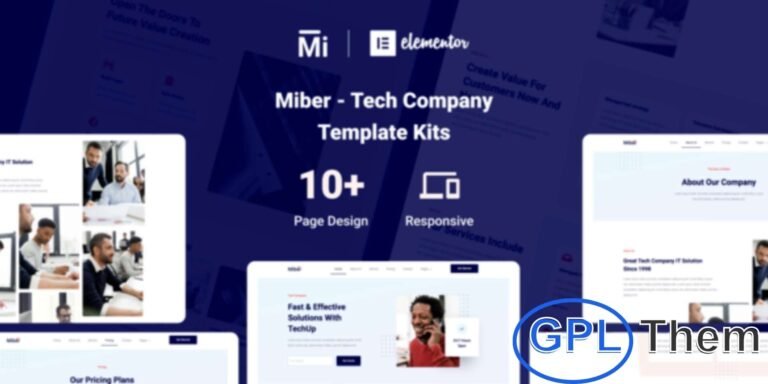 Miber – Tech Company Elementor Template Kit Miber is a modern Elementor Template Kit designed for technology companies, startups, and personal tech portfolios. Featuring a clean and professional design, it is fully responsive and optimized for mobile devices, ensuring a seamless browsing experience across all screen sizes.