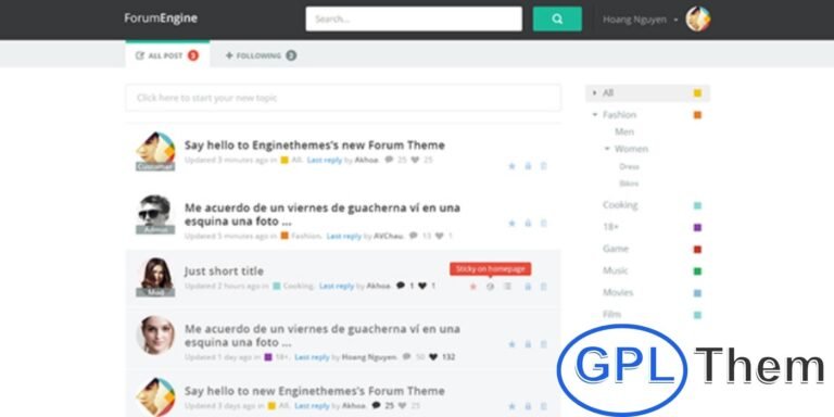 ForumEngine – WordPress Forum Theme & Community Software ForumEngine is a powerful WordPress forum theme and plugin solution designed to create interactive online communities with ease. Fully responsive and user-friendly, this theme allows you to build a professional discussion forum without any coding skills.