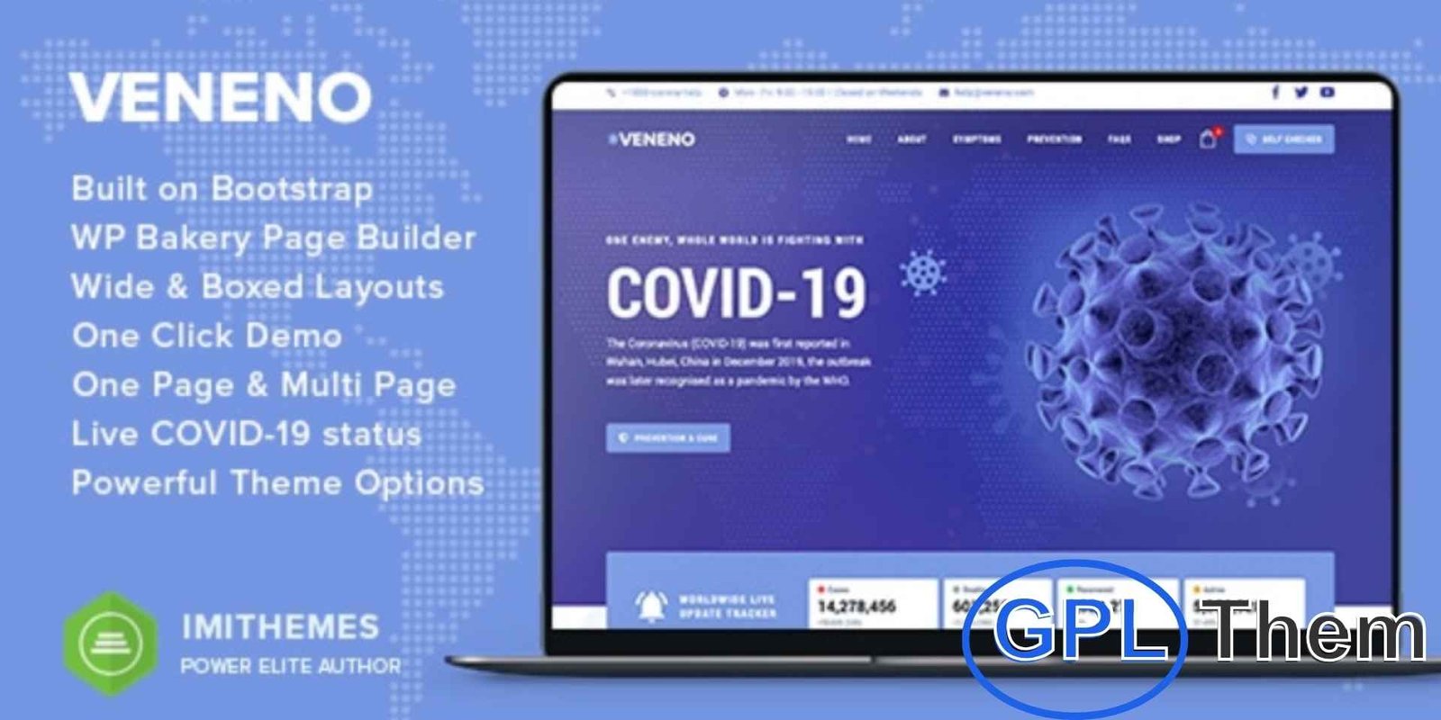 Veneno – Coronavirus Information WordPress Theme Veneno – Coronavirus Information WordPress Theme Veneno is a modern Coronavirus Information WordPress Theme designed to help you create a comprehensive website dedicated to delivering accurate and timely COVID-19 updates.