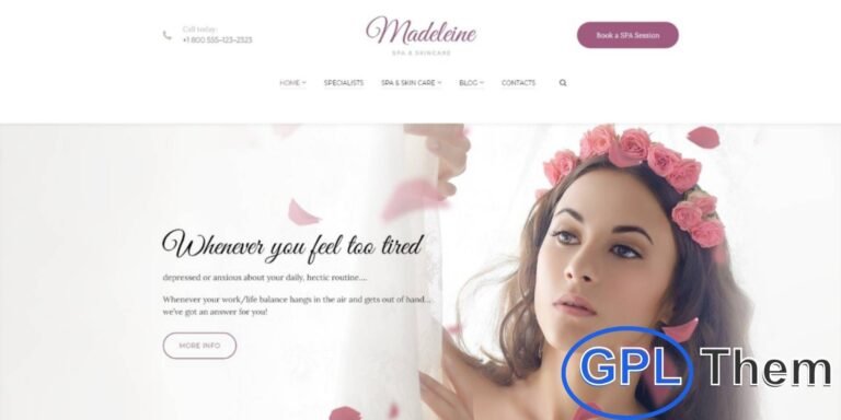 Madeleine – Spa, Health & Skincare WordPress Theme Madeleine is a beautifully feminine WordPress theme designed for spas, wellness centers, and skincare businesses. With soft color palettes, elegant fonts, and gentle design elements, it creates a calming and inviting experience for visitors.