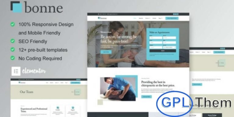 Bonne – Chiropractic & Physiotherapy Elementor Template Kit Bonne is a professional Elementor Template Kit crafted for chiropractic clinics, physiotherapy centers, and wellness services. Its modern, clean, and user-friendly design helps you showcase treatments, services, and your healthcare team effectively.