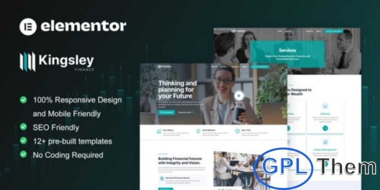 Kingsley – Finance & Investment Elementor Template Kit Kingsley is a modern Elementor Template Kit designed for finance, investment, and financial advisory websites. Featuring a clean, professional, and fully responsive layout, it allows you to showcase services, portfolios, and client testimonials effectively.