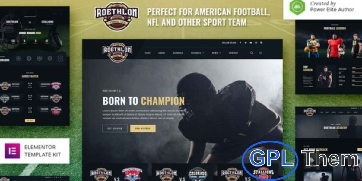 Roethlon – American Football & NFL Elementor Template Kit Roethlon is a modern Elementor Template Kit designed for American Football, NFL teams, rugby clubs, Super Bowl events, and other sports organizations.