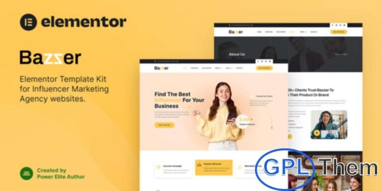 Bazzer – Influencer Marketing Agency Elementor Template Kit Bazzer is a modern Elementor Template Kit designed for influencer marketing agencies, talent agencies, affiliate marketing firms, and social media marketing businesses. With a clean and professional layout, it helps you showcase services, campaigns, and client portfolios effectively.