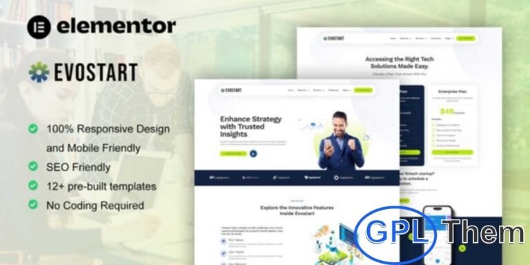 Evostart – Tech Startup Company Elementor Pro Template Kit Evostart is a modern Elementor Pro Template Kit designed for tech startups, IT companies, and innovative business websites. With its clean, professional, and fully responsive design, this kit makes it easy to showcase your services and build trust with clients.