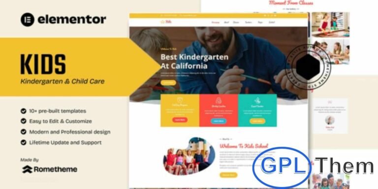 Kids – Kindergarten & Child Care Elementor Template Kit Kids is a modern Elementor Template Kit designed for kindergartens, childcare centers, homeschooling programs, schools, and learning or playground businesses.