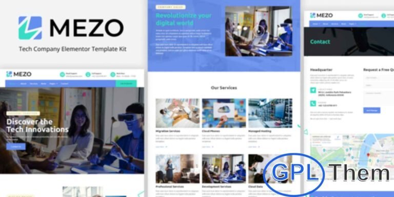 Mezo – Tech Company Elementor Template Kit Mezo is a professional Elementor Template Kit crafted for tech companies, digital agencies, software development services, and multipurpose businesses. With its pixel-perfect design, Mezo ensures flexibility, easy customization, and a seamless user experience.