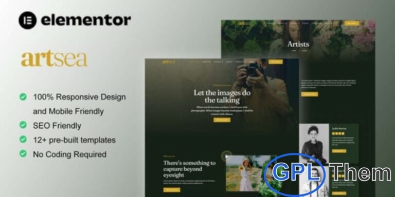 Artsea – Photography & Art Gallery Elementor Template Kit Artsea is a modern Elementor Pro Template Kit designed for photography studios, art galleries, portfolios, and digital art websites. With its clean and professional design, it is perfect for showcasing art collections, creative works, and photography projects.