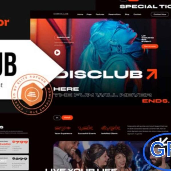 Disclub – Night Club DJ & Events Elementor Pro Template Kit Disclub is a stylish Elementor Pro Template Kit designed for nightclubs, DJs, parties, and event websites. Featuring 12+ pre-built templates, this kit offers a modern, fully responsive design that works seamlessly on all devices.