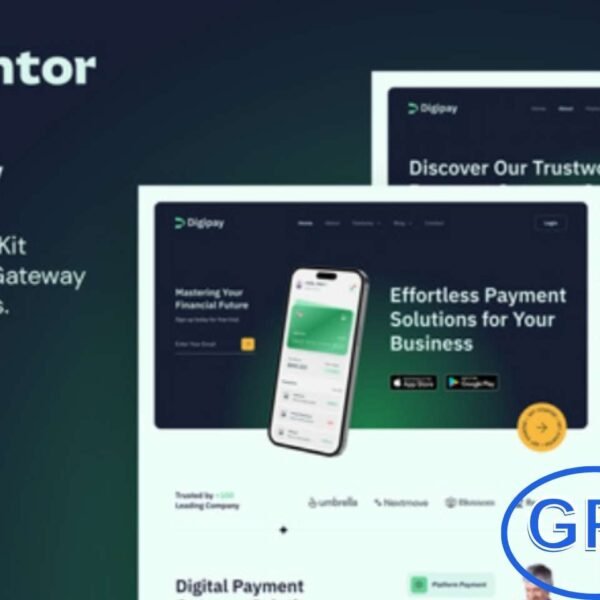 Digipay – Online Payment Gateway & Fintech Elementor Template Kit Digipay is a modern Elementor Template Kit crafted for online payment gateways, fintech businesses, startups, and digital service providers. Its clean and professional design makes it ideal for creating websites that highlight secure transactions, innovative fintech solutions, and app landing pages.