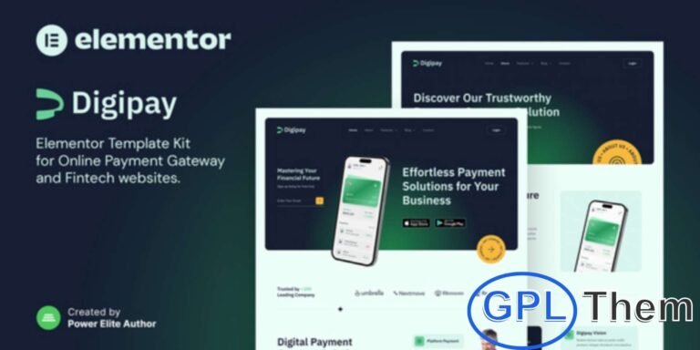 Digipay – Online Payment Gateway & Fintech Elementor Template Kit Digipay is a modern Elementor Template Kit crafted for online payment gateways, fintech businesses, startups, and digital service providers. Its clean and professional design makes it ideal for creating websites that highlight secure transactions, innovative fintech solutions, and app landing pages.