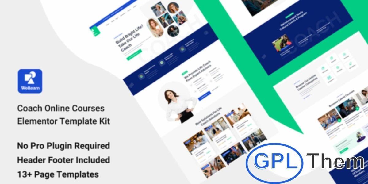 Wellern – Coach Online Courses Elementor Template Kit Wellern is a modern and responsive Elementor Template Kit designed for online courses, coaching, and educational websites. It’s perfect for universities, colleges, LMS platforms, training programs, and e-learning portals.