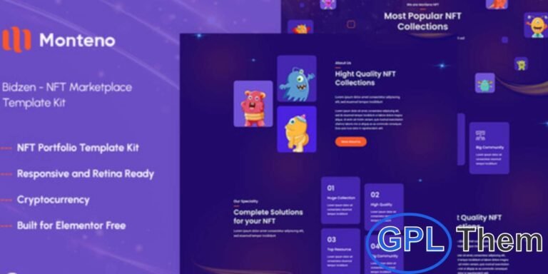 Monteno – NFT Portfolio Elementor Template Kit Monteno is a modern Elementor Template Kit tailored for NFT marketplaces, digital collectibles, and NFT game item businesses. Designed with a sleek and professional layout, it allows you to showcase NFT collections and digital assets effectively.