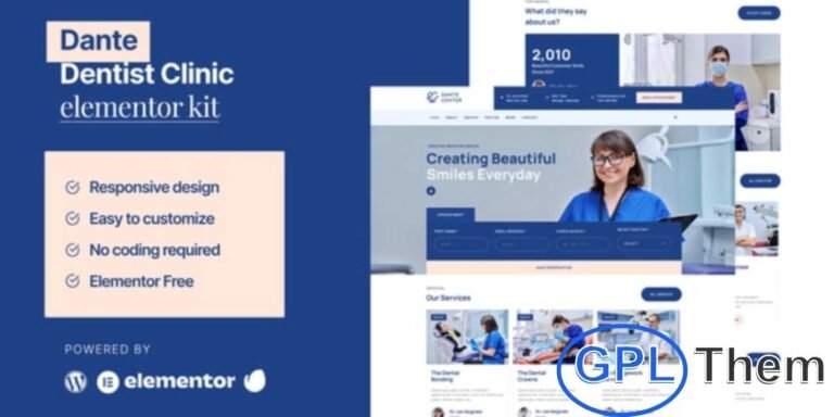 Dante – Dentist & Dental Clinic Elementor Template Kit Dante is a professional Elementor Template Kit designed for dentists and dental clinics. Featuring a clean, modern layout, it is perfect for creating websites for dental practices, medical professionals, healthcare providers, and related health services.