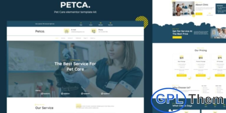 Petca – Pet Care Elementor Template Kit Petca is a modern Elementor Template Kit designed for pet care businesses, including pet services, grooming, and boarding. Optimized for the free Hello Elementor theme and compatible with most Elementor-ready themes, Petca features a fully responsive, unique, and visually appealing design.