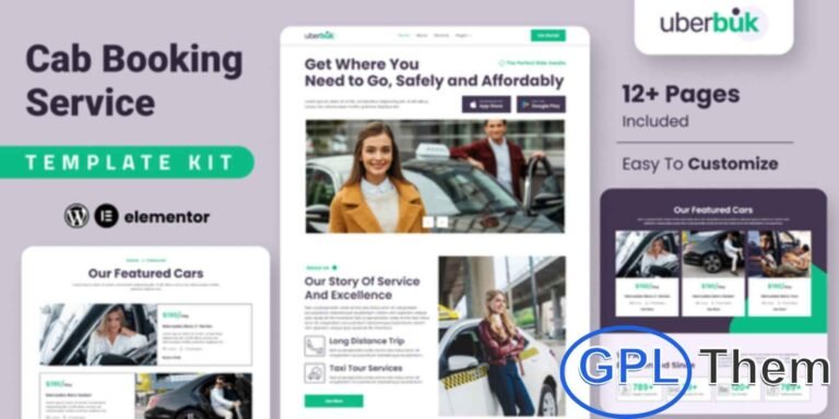 Uberbuk – Taxi Company & Online Cab Service Elementor Template Kit Uberbuk is a modern Elementor Template Kit designed for taxi companies, ride-hailing services, and online cab booking businesses. With its clean and professional design, it allows you to create a user-friendly website to showcase services, vehicle options, and booking features.
