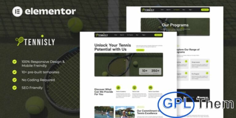 Tennisly – Tennis School & Sports Club Elementor Template Kit Tennisly is a modern and dynamic Elementor Template Kit designed for tennis schools, sports clubs, and coaching centers.