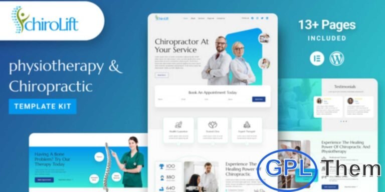Chirolift – Physiotherapy & Chiropractic Elementor Template Kit Chirolift is a modern Elementor Template Kit designed for physiotherapy and chiropractic clinics. With its clean, responsive layout, you can easily create a professional WordPress website using Elementor.