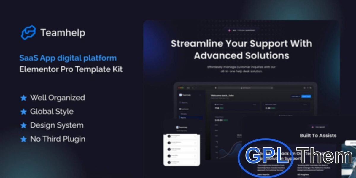 Teamhelp – Help Desk SaaS Elementor Pro Template Kit Teamhelp is a modern and professional Elementor Pro Template Kit designed for help desk centers, IT support services, and SaaS businesses.