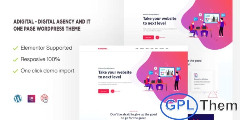 Adigital – Digital Agency and IT One Page WordPress Theme Adigital is a powerful and modern one-page WordPress theme crafted for digital agencies, IT companies, and tech startups. Every entrepreneur dreams of showcasing their services and products quickly, and this theme makes it possible with ease.